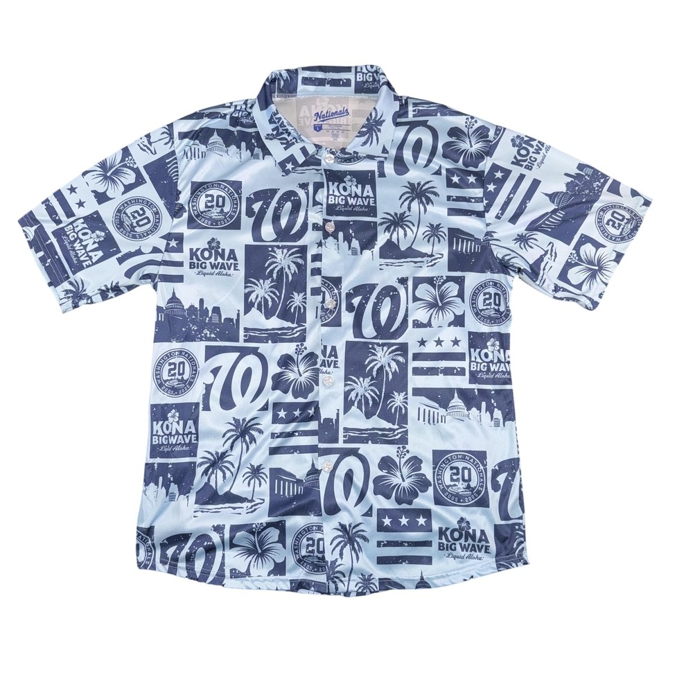Washington Nationals Shirt Mens Large Blue MLB Baseball Hawaiian Kona Big Wave